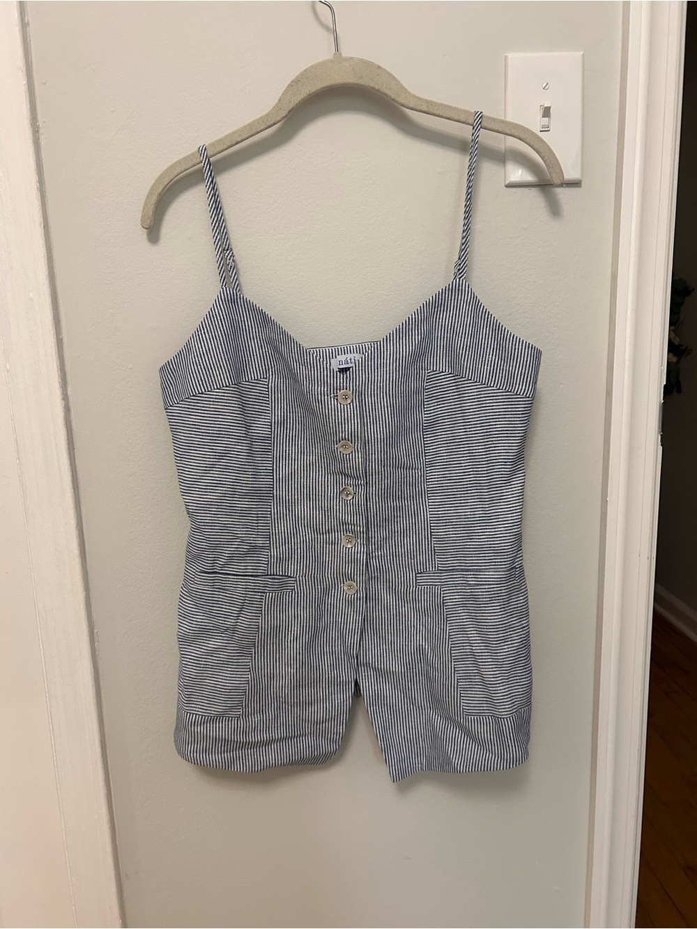 Striped Button-Front Spaghetti Strap Top - Blue/White (Nati Boutique in NYC)